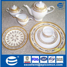 antique design and full patterned ceramic tableware dinner service porcelain utensils and plates